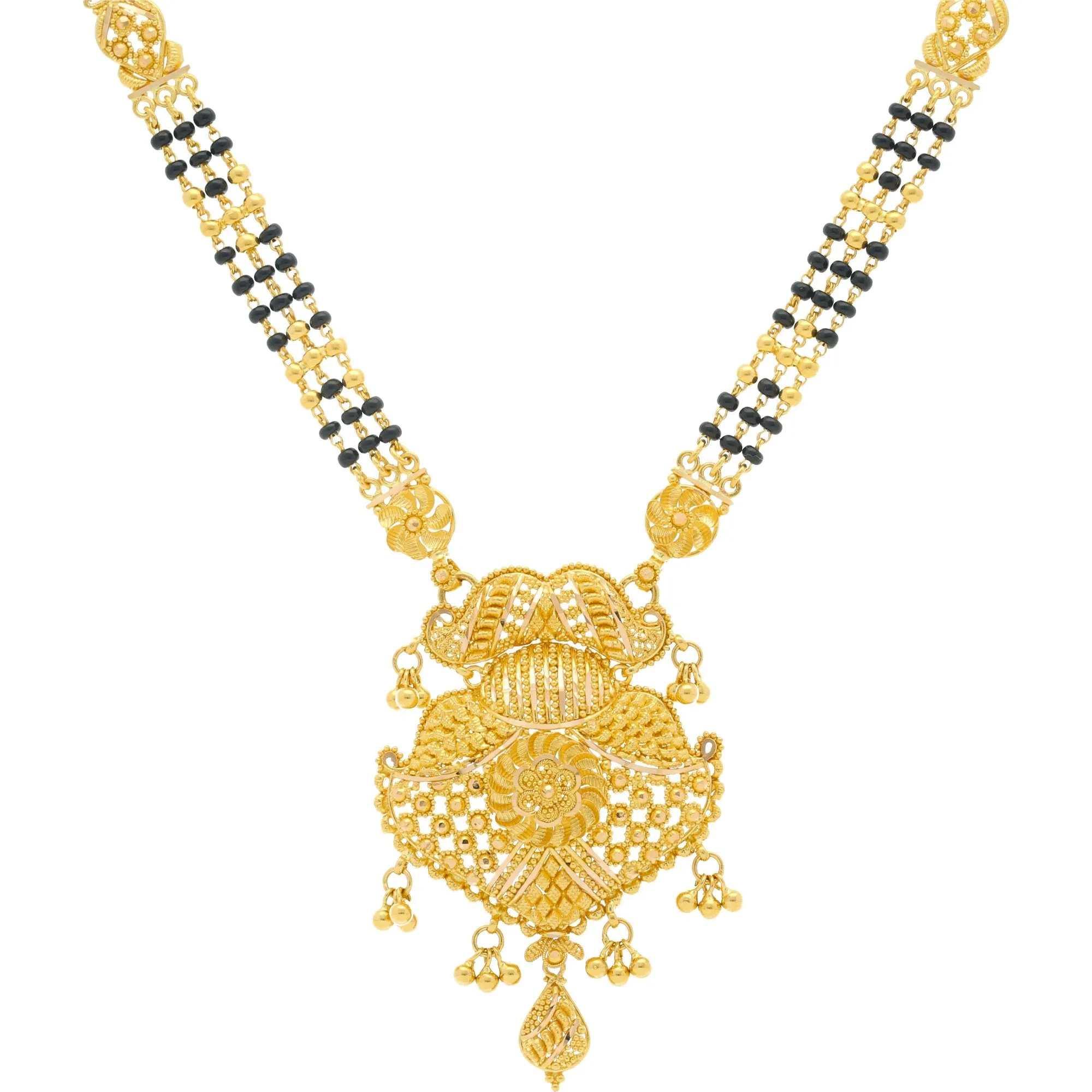 22K Gold Mangalsutra Black Beads Chain, Length 30inches