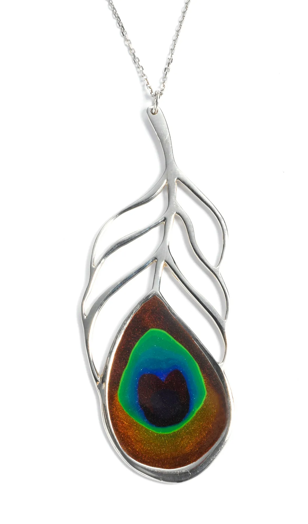 925 Sterling Silver Peacock Feather Necklace Handcrafted Pendant