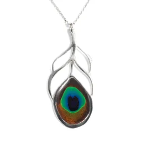 925 Sterling Silver Peacock Feather Necklace Handcrafted Pendant