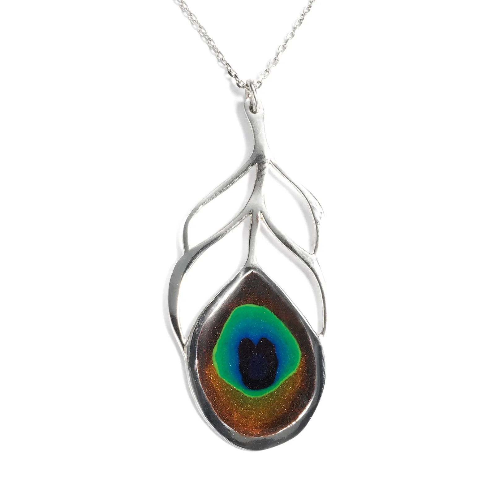 925 Sterling Silver Peacock Feather Necklace Handcrafted Pendant
