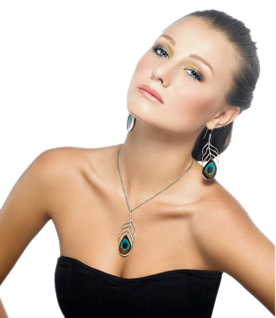 925 Sterling Silver Peacock Feather Necklace Handcrafted Pendant
