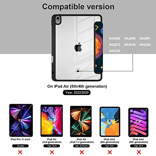 Batianda Case for 11-inch iPad Air 2024 M2 Chip/iPad Air 5th/4th 10.9 inch [Built-in Pencil Holder] Shockproof Cover with Clear Transparent Back Shell TPU Bumper,Auto Sleep/Wake,Gold Blue