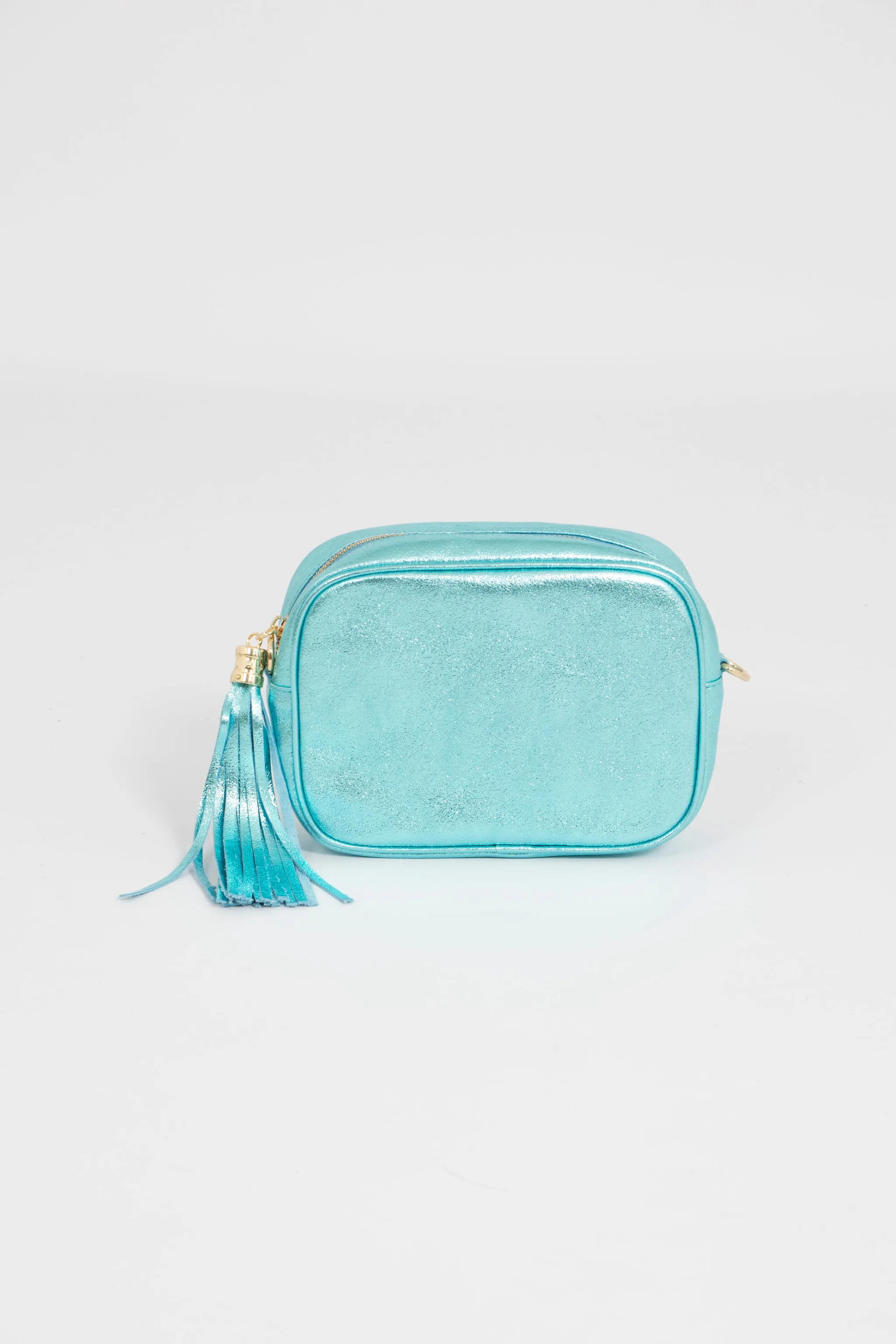 Beau - Italian Leather Crossbody Bag - Aqua, Metallic