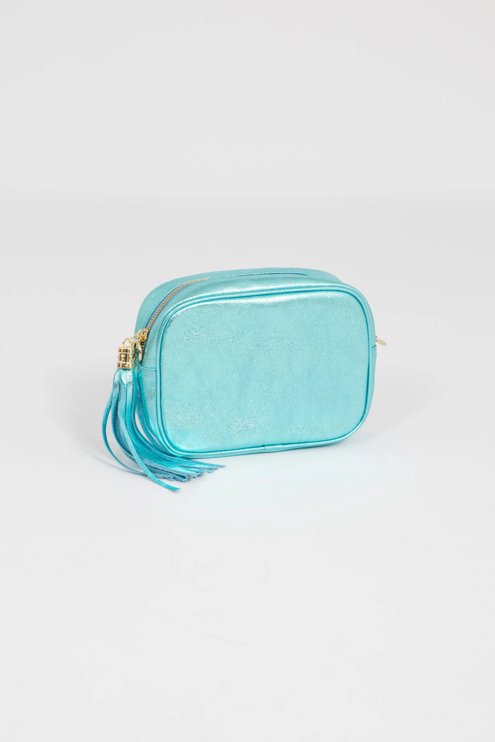 Beau - Italian Leather Crossbody Bag - Aqua, Metallic