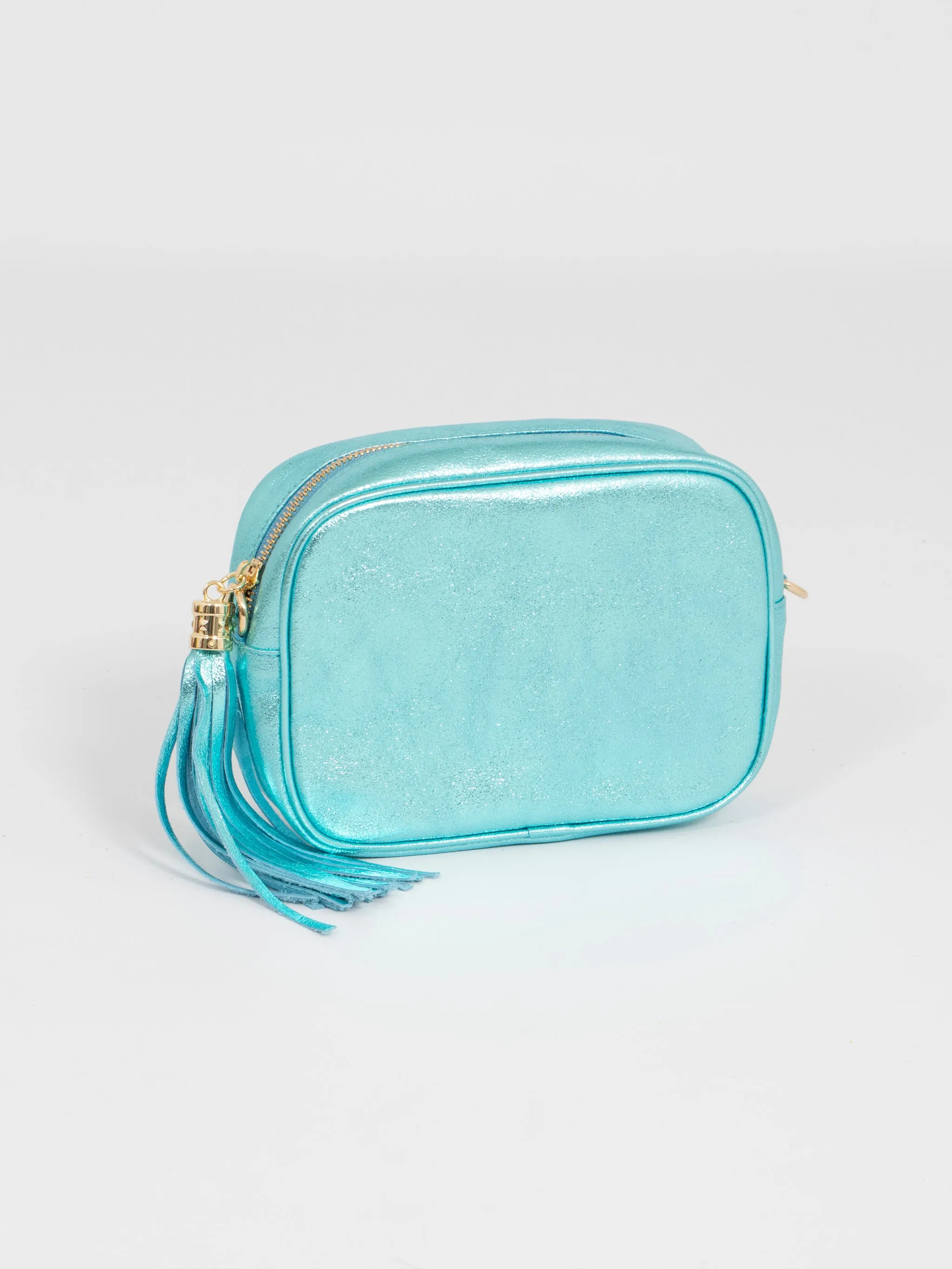 Beau - Italian Leather Crossbody Bag - Aqua, Metallic