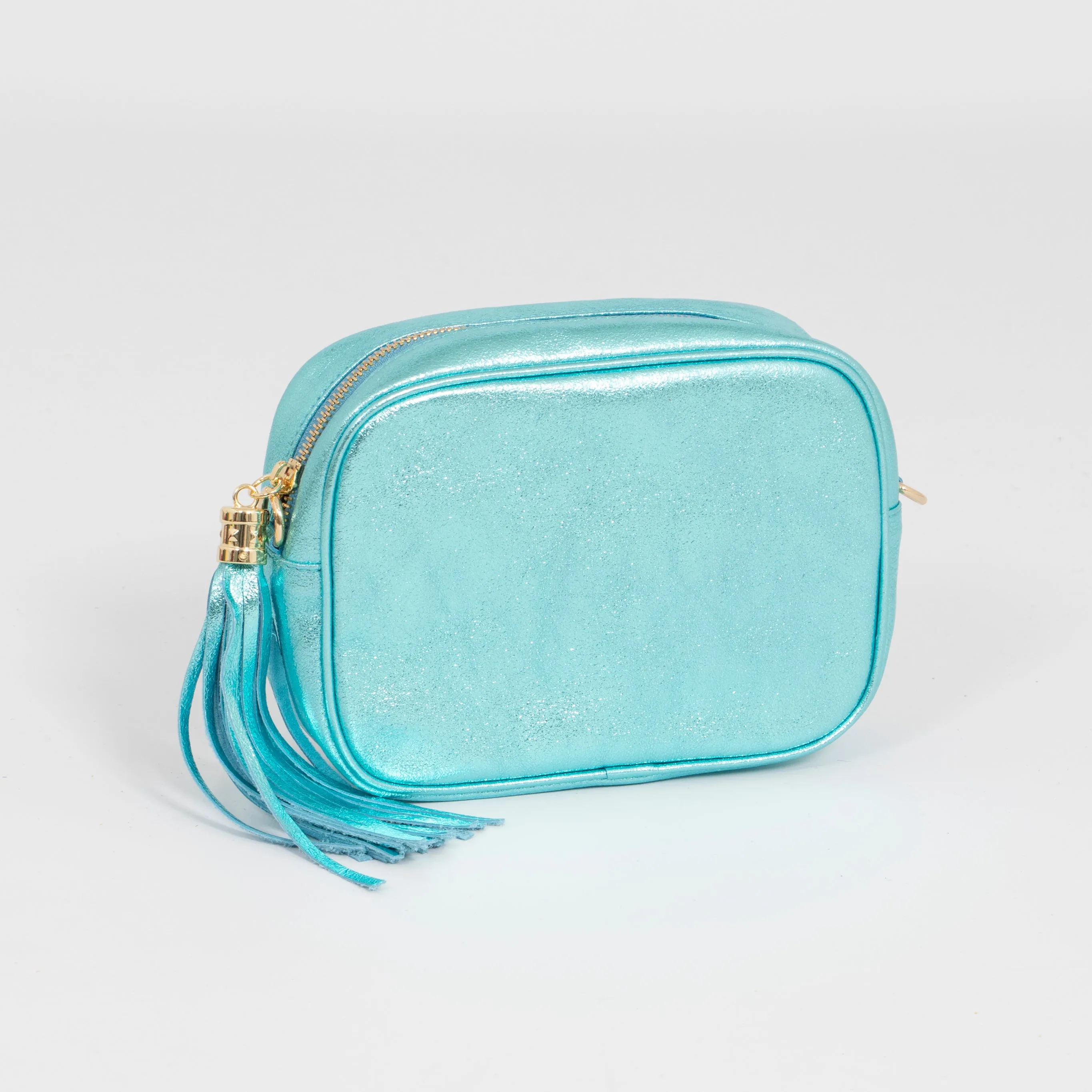 Beau - Italian Leather Crossbody Bag - Aqua, Metallic