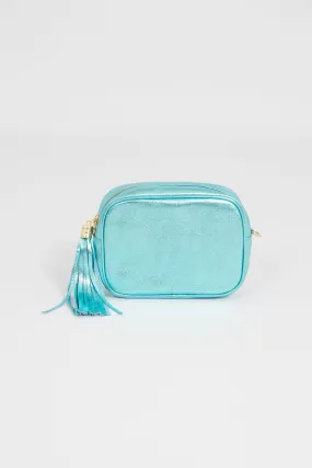 Beau - Italian Leather Crossbody Bag - Aqua, Metallic