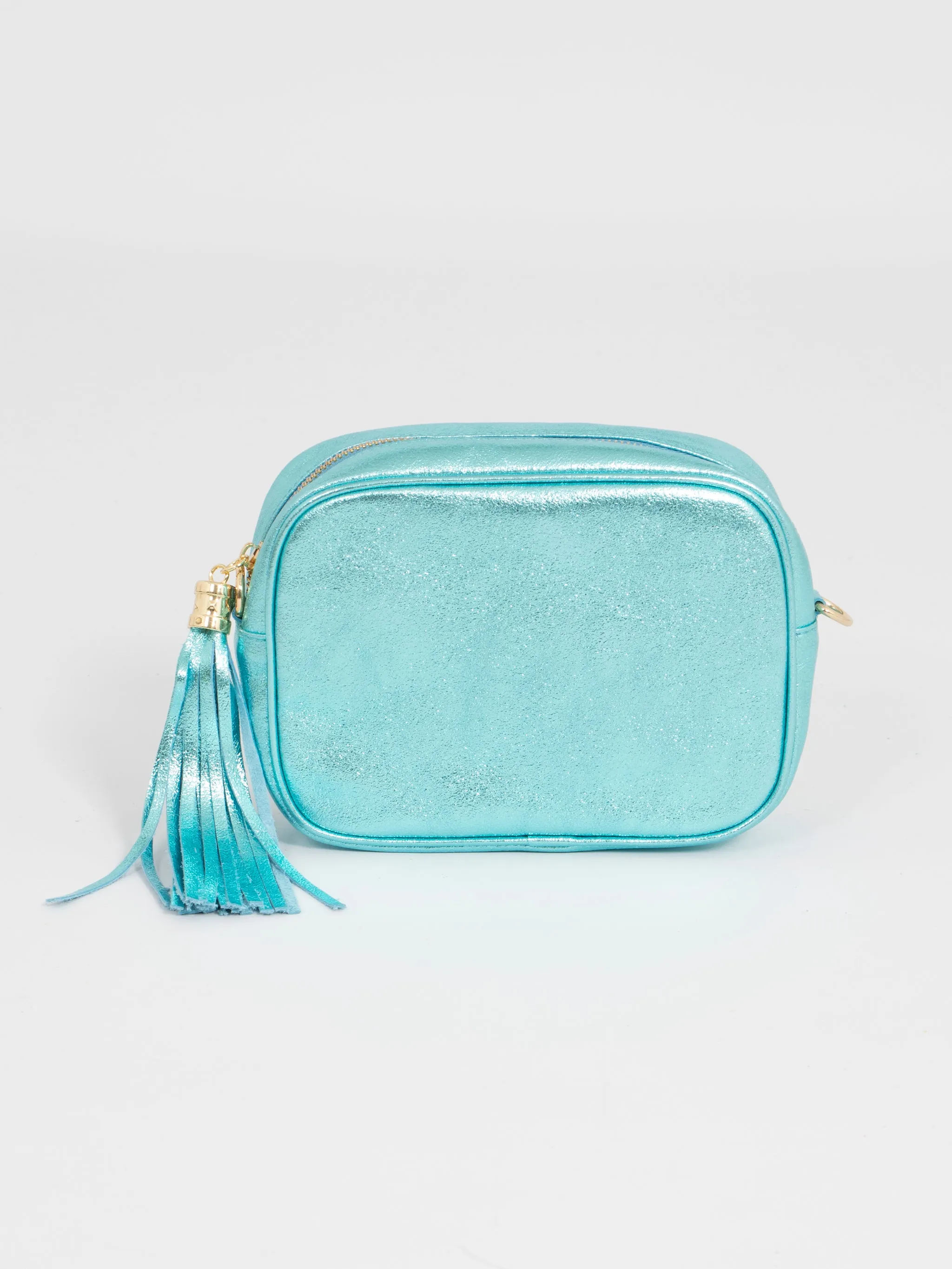 Beau - Italian Leather Crossbody Bag - Aqua, Metallic