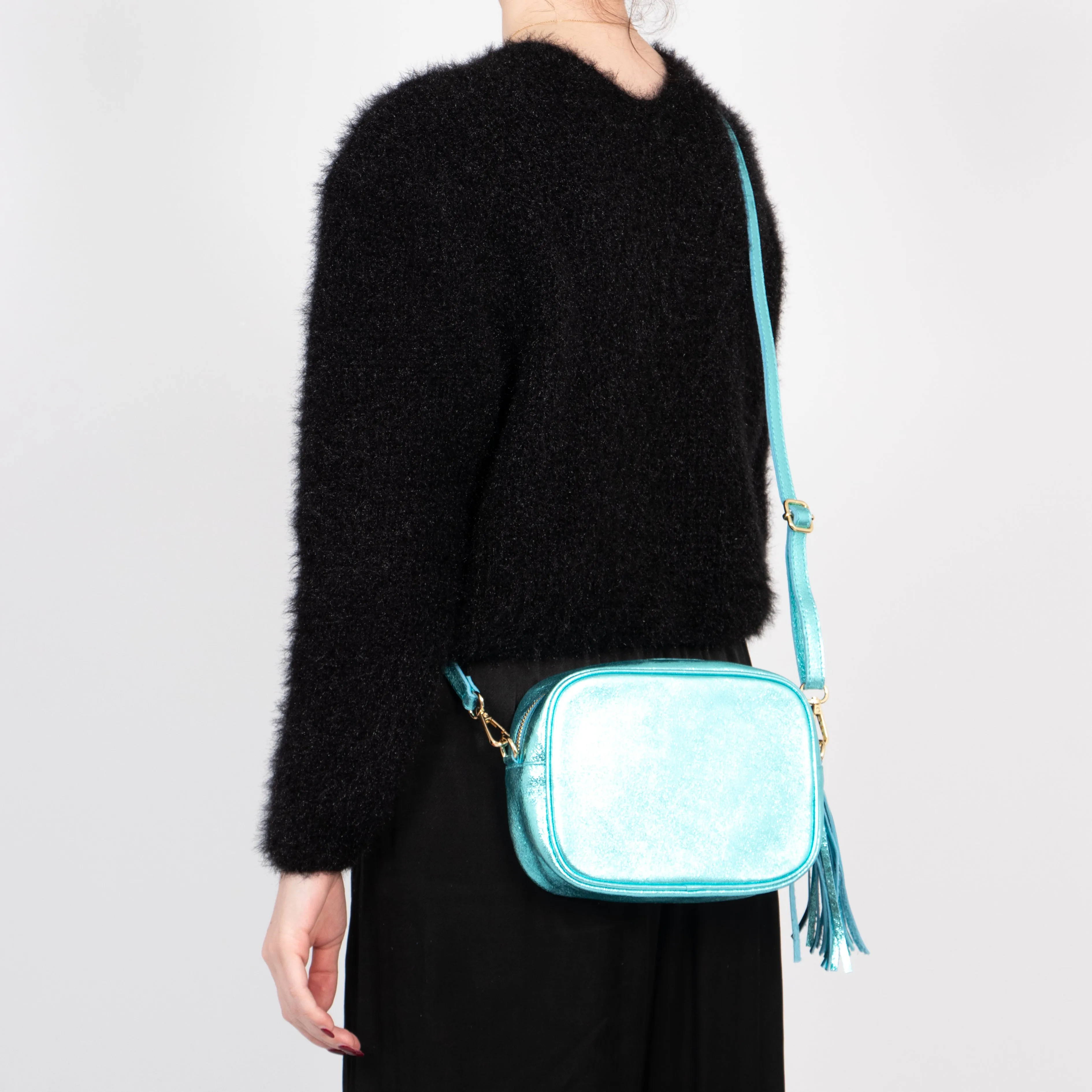Beau - Italian Leather Crossbody Bag - Aqua, Metallic