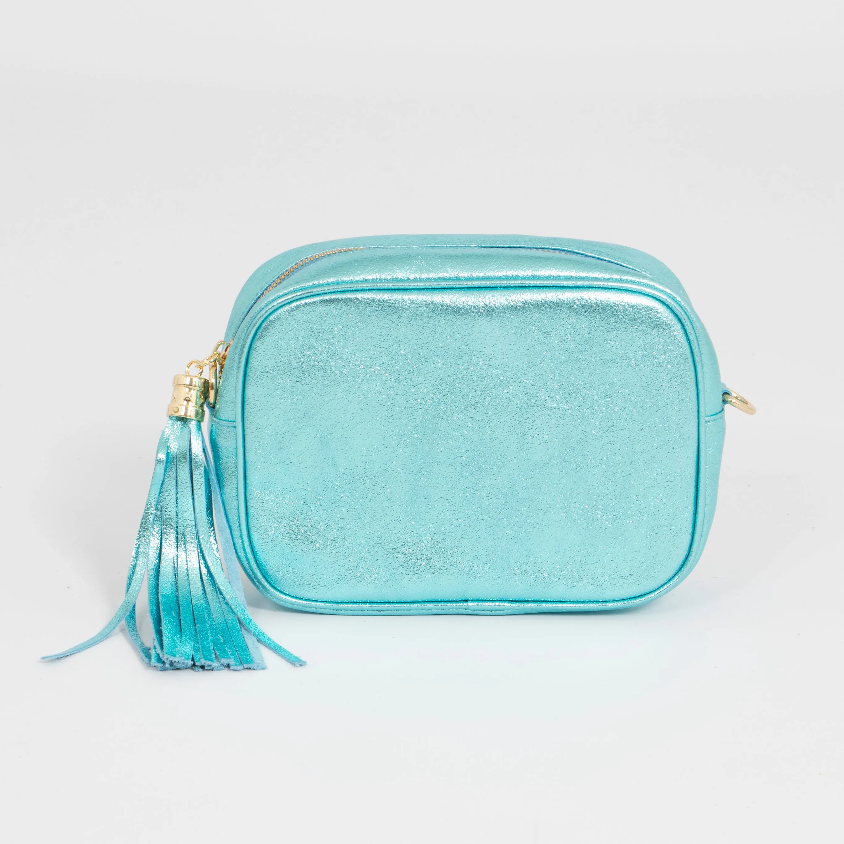 Beau - Italian Leather Crossbody Bag - Aqua, Metallic
