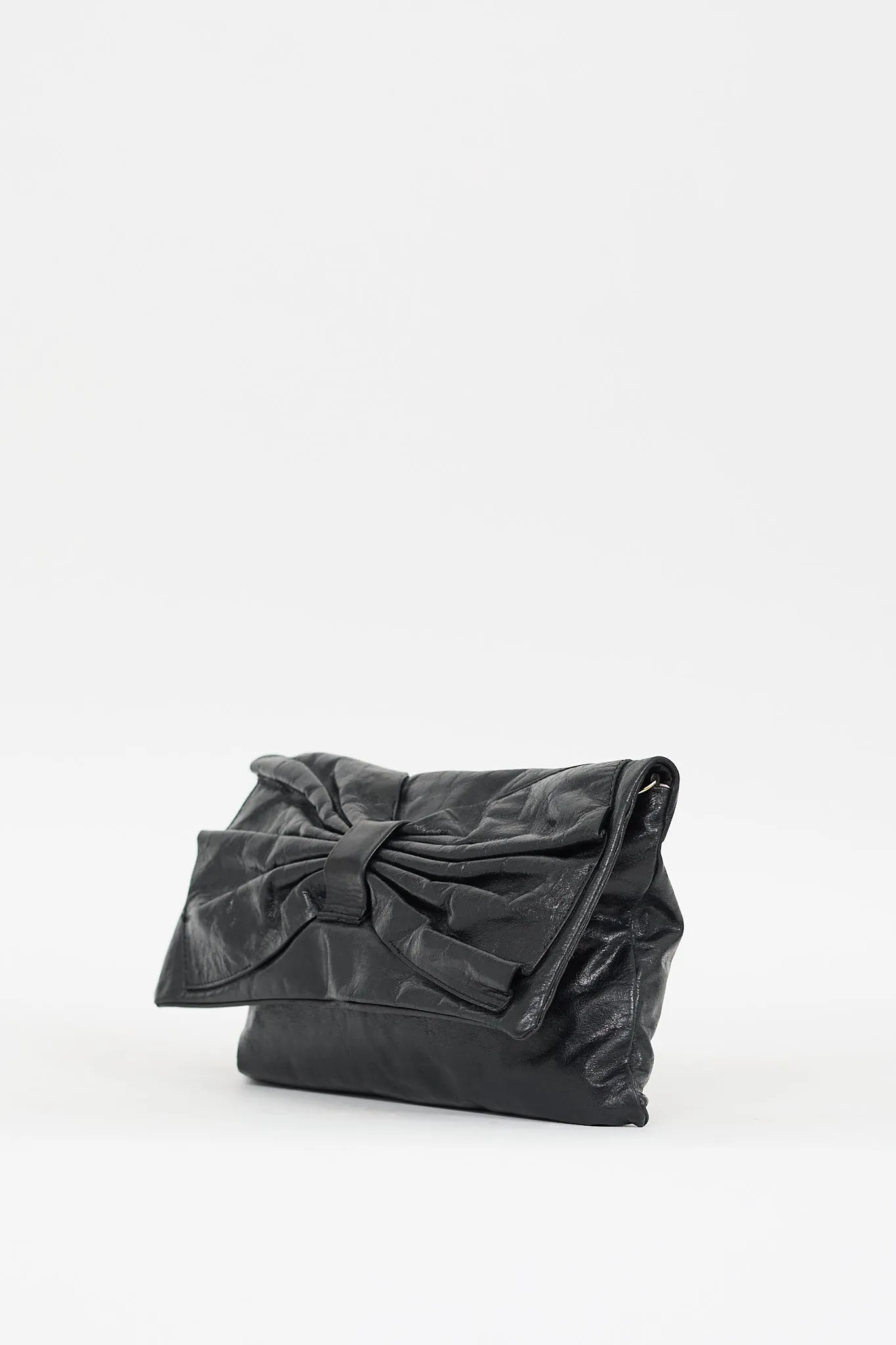 Black Leather Bow Chain Bag