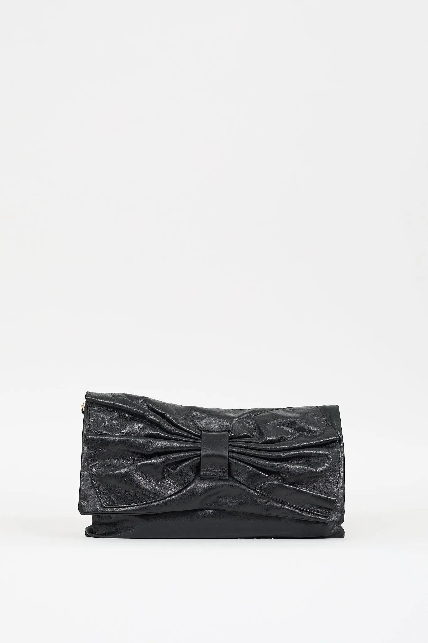 Black Leather Bow Chain Bag