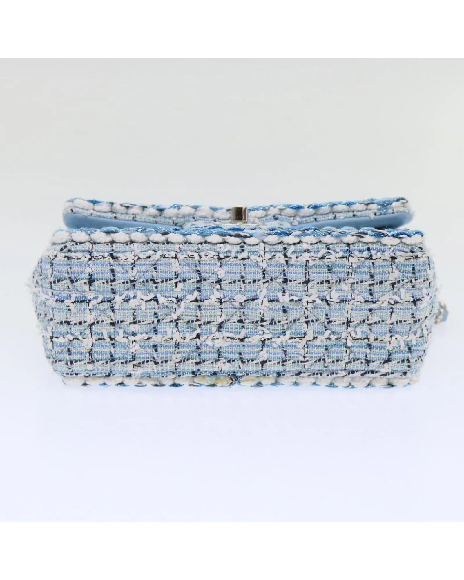 Blue Tweed Shoulder Bag with Chain Strap