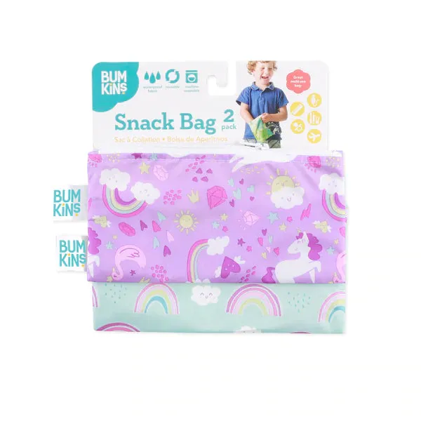 Bumkins Reusable Snack Bag - Twin Pack Rainbows and Unicorns