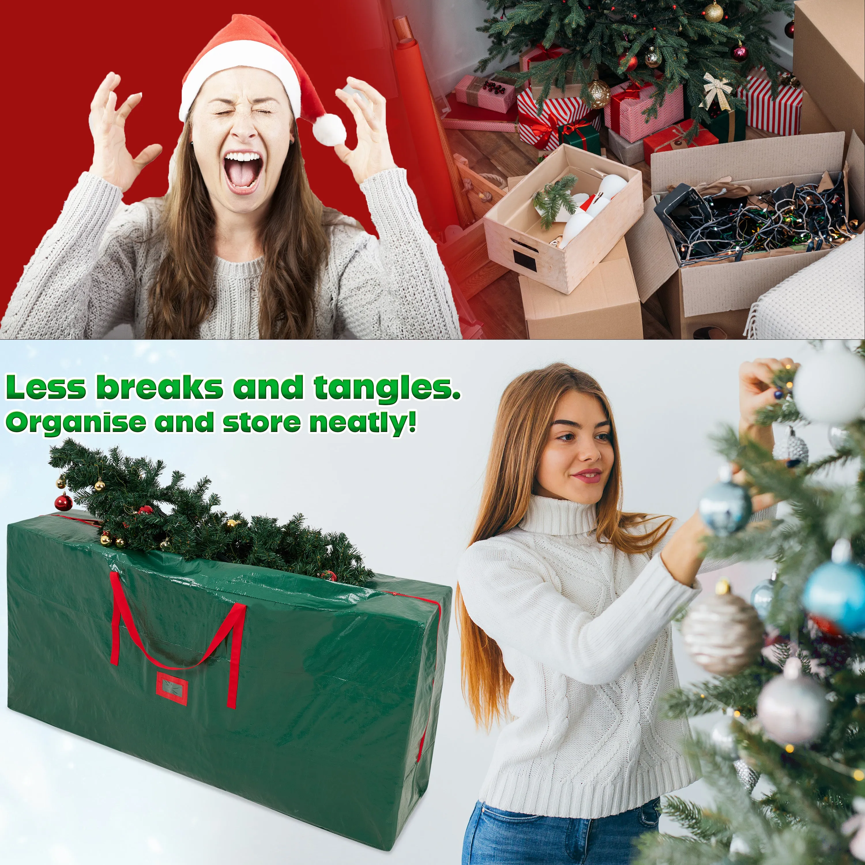 Christmas Tree Storage Bag - Zipped Christmas Storage Tree Bag - Green 160 cm