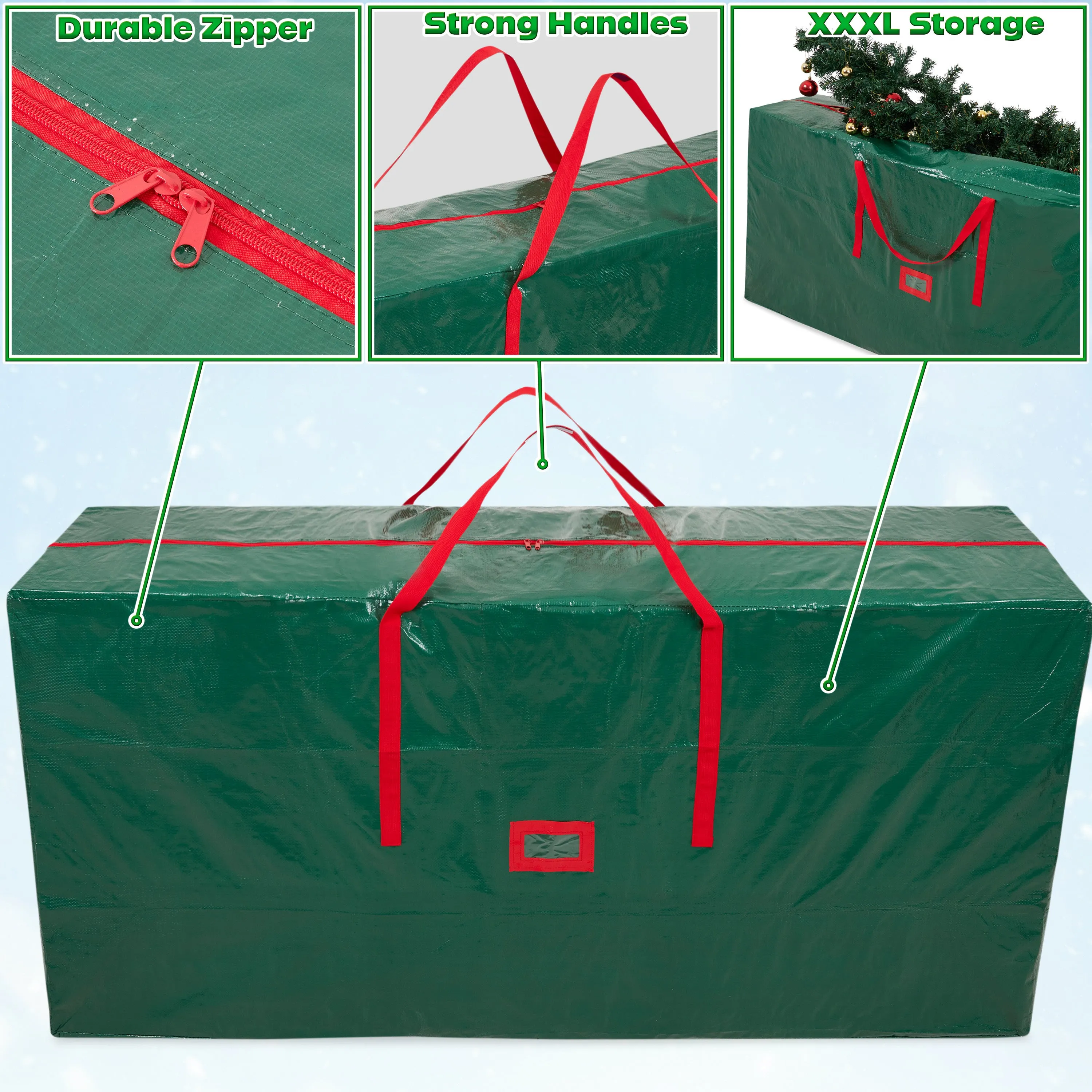 Christmas Tree Storage Bag - Zipped Christmas Storage Tree Bag - Green 160 cm