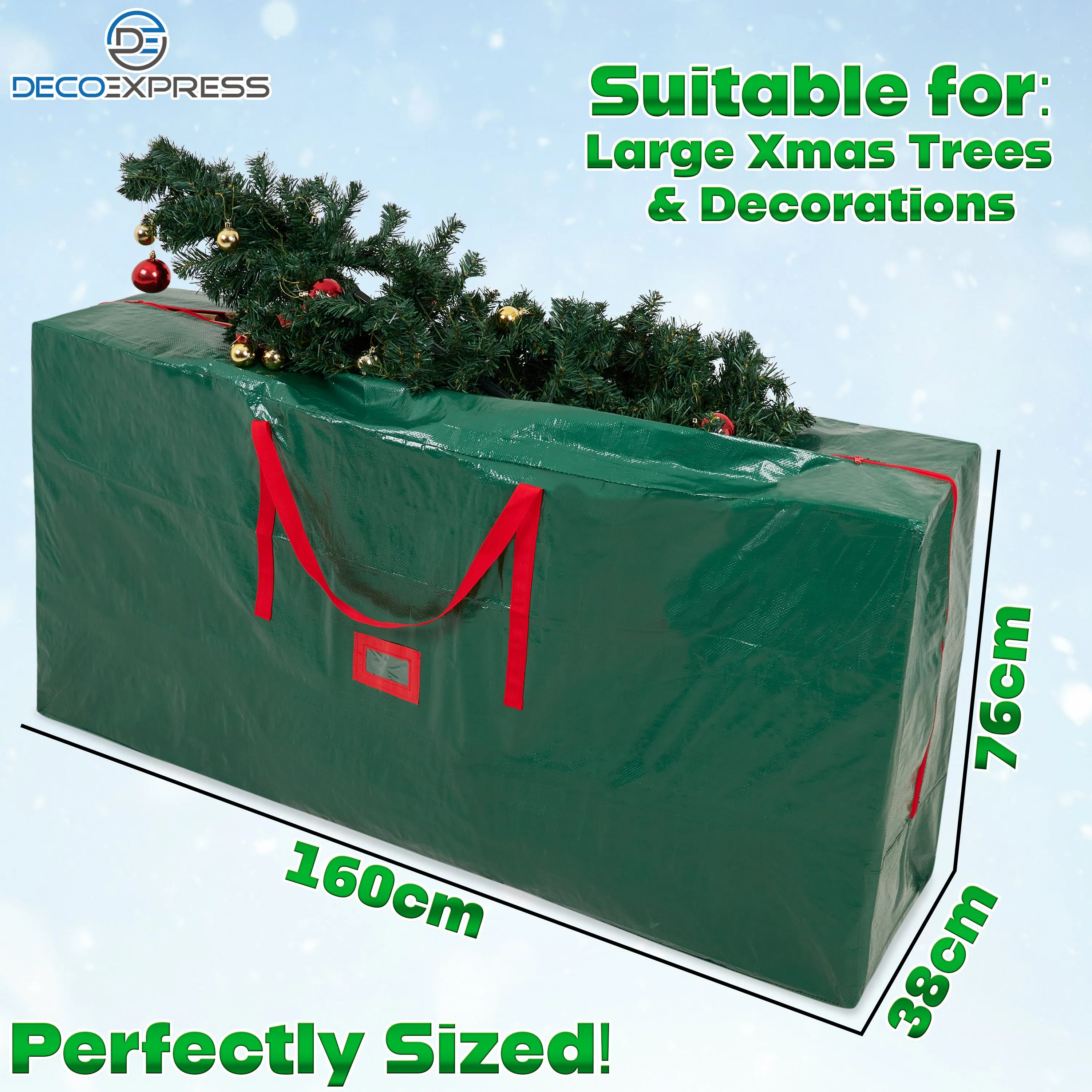 Christmas Tree Storage Bag - Zipped Christmas Storage Tree Bag - Green 160 cm
