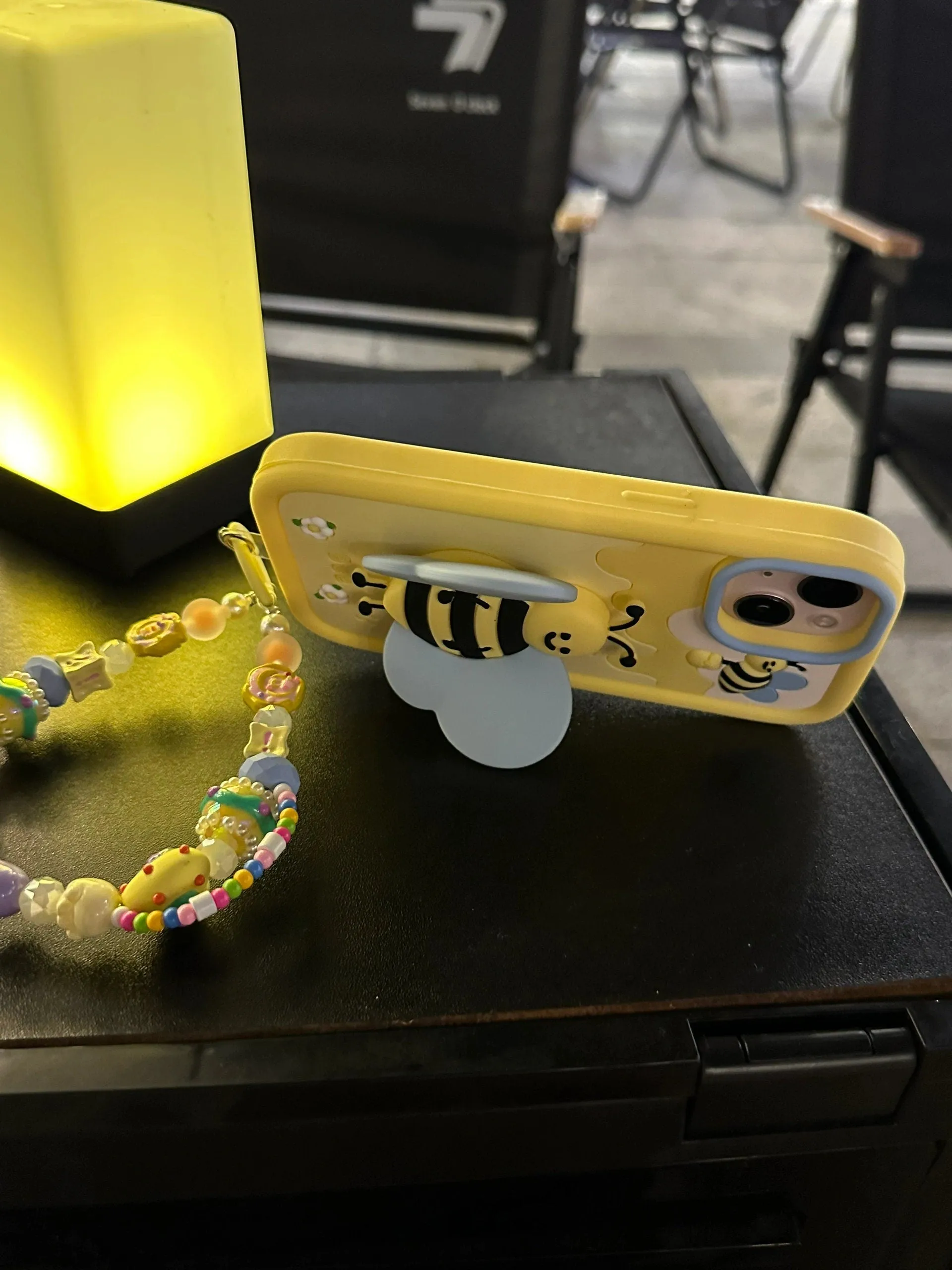 Cute Yellow 3D Foldable Bracket Bee Wings Built in Stand Design Thick Protective   Beaded Strap iPhone Case for iPhone 11 12 13 14 Pro Max