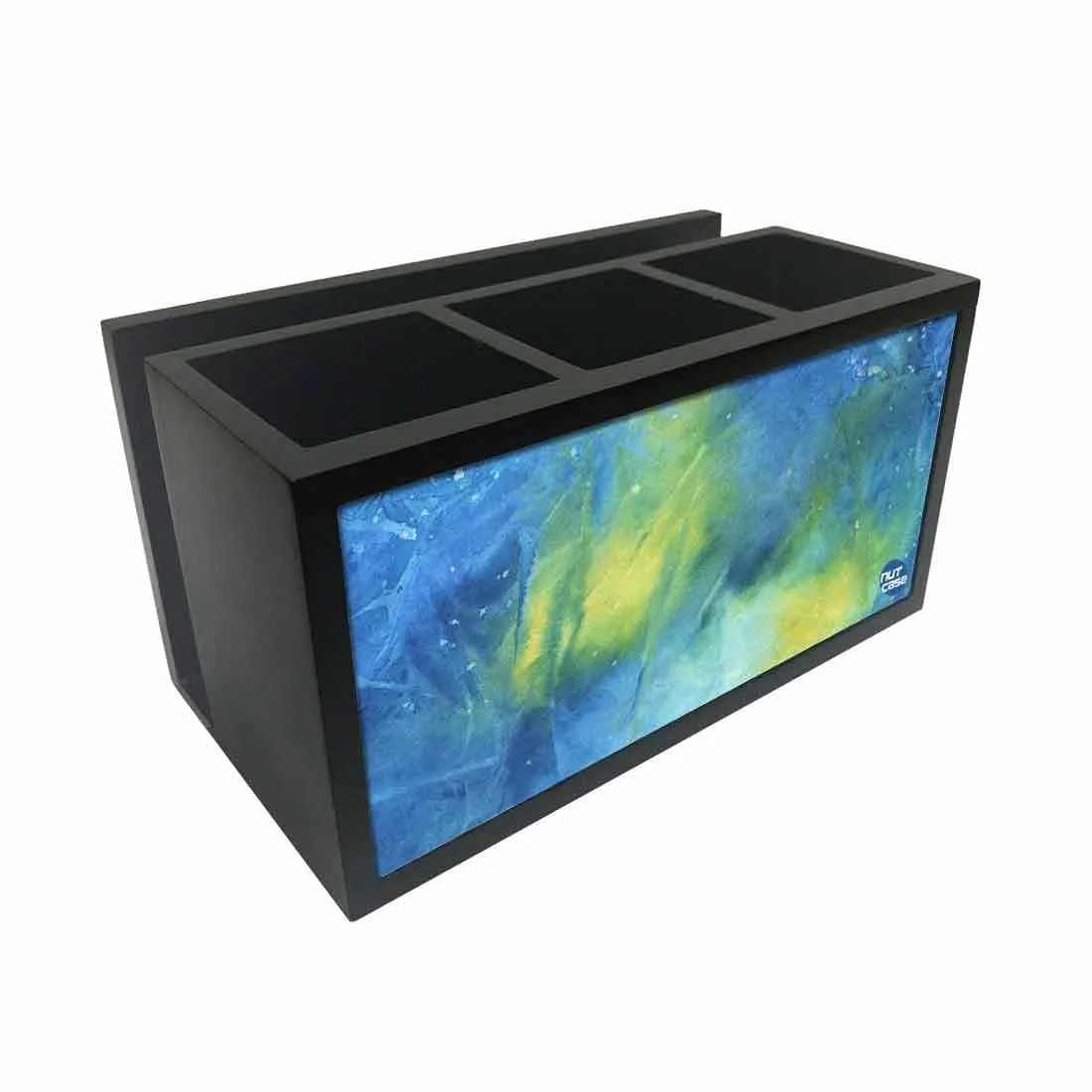 Cutlery Tissue Holder Napkin Stand -  Arctic Space Dark Blue Green Watercolor