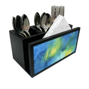 Cutlery Tissue Holder Napkin Stand -  Arctic Space Dark Blue Green Watercolor