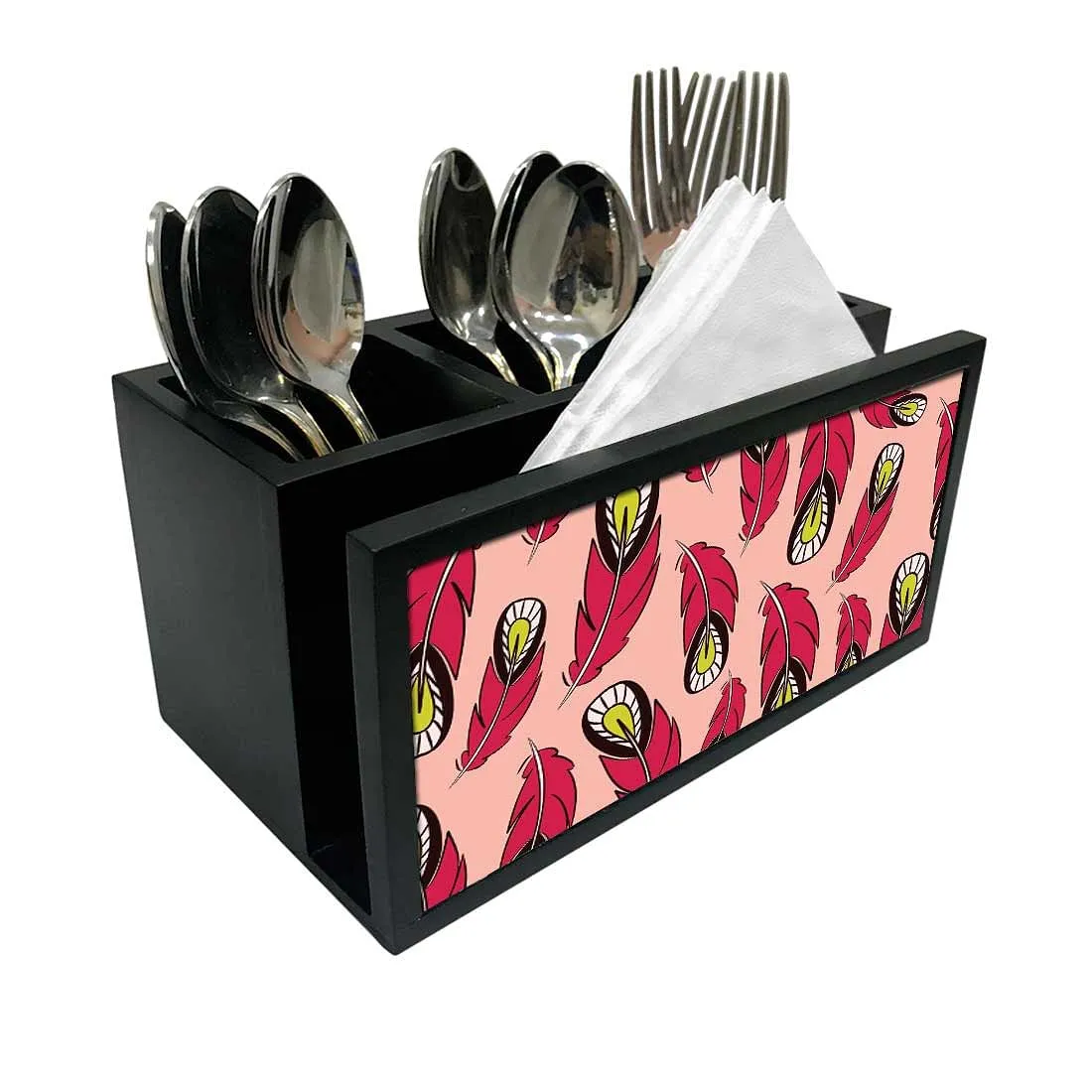Cutlery Tissue Holder Napkin Stand -  Red Feathers