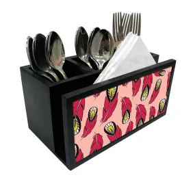Cutlery Tissue Holder Napkin Stand -  Red Feathers
