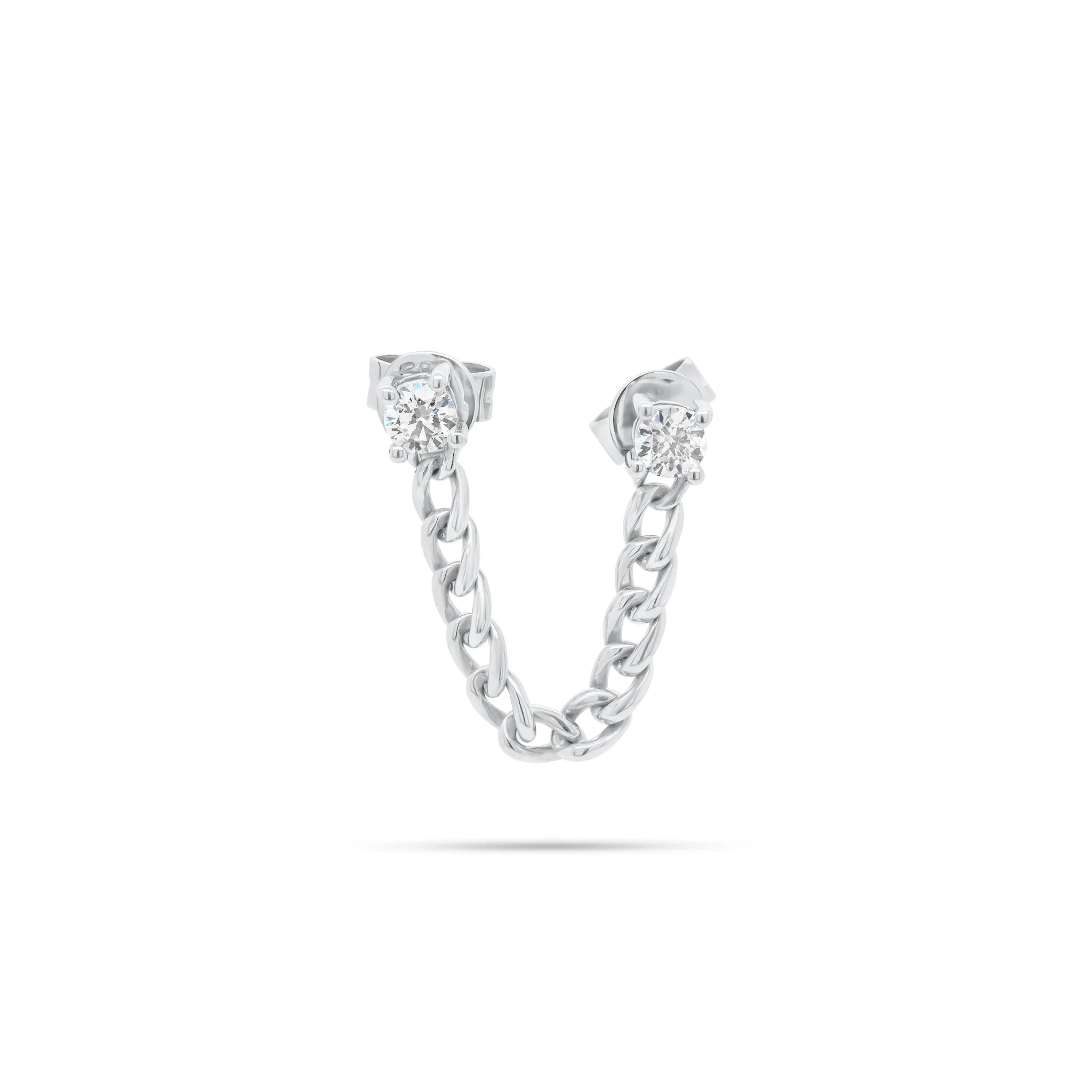 Diamond & Gold Curb Chain Double Stud Earring