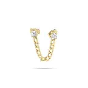 Diamond & Gold Curb Chain Double Stud Earring