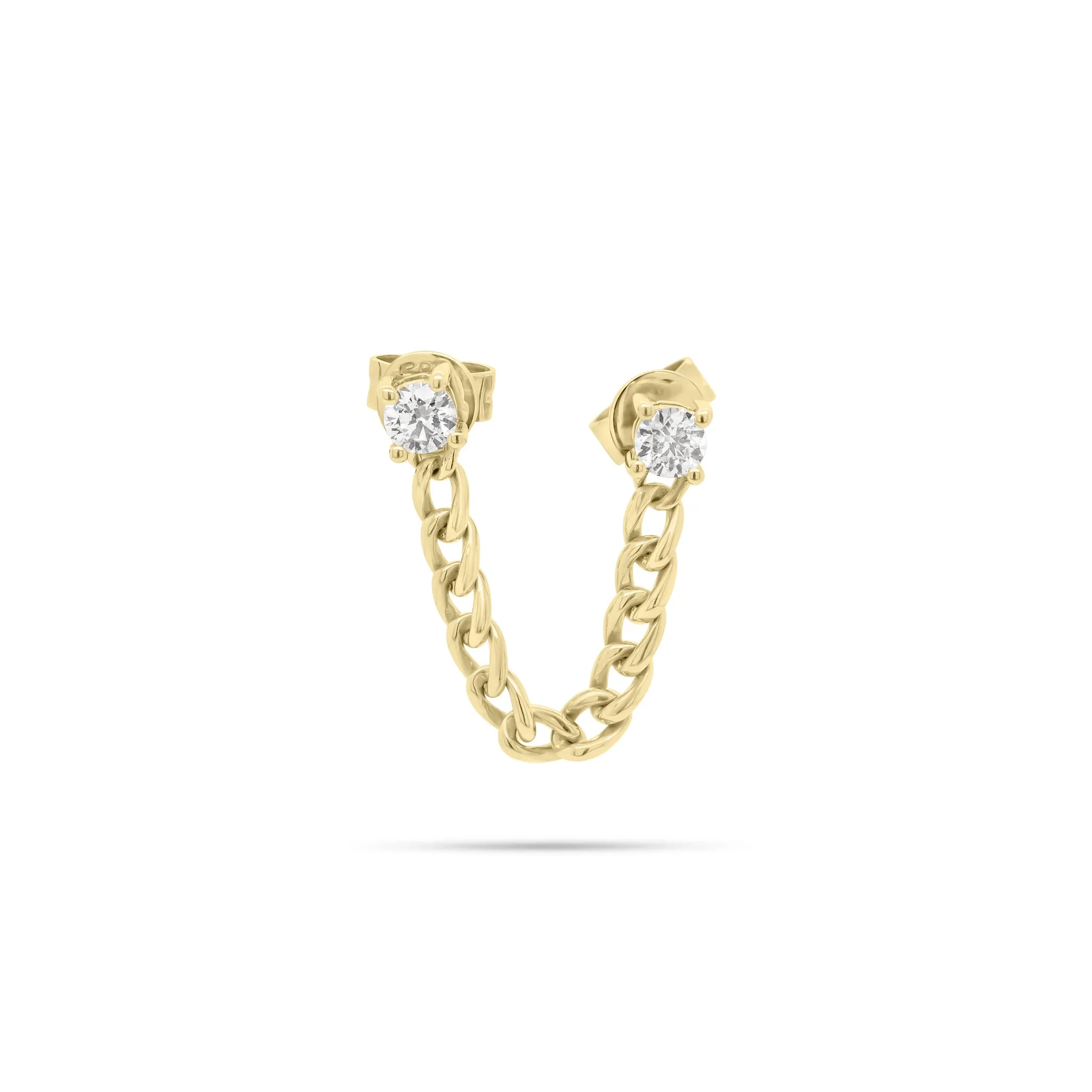 Diamond & Gold Curb Chain Double Stud Earring