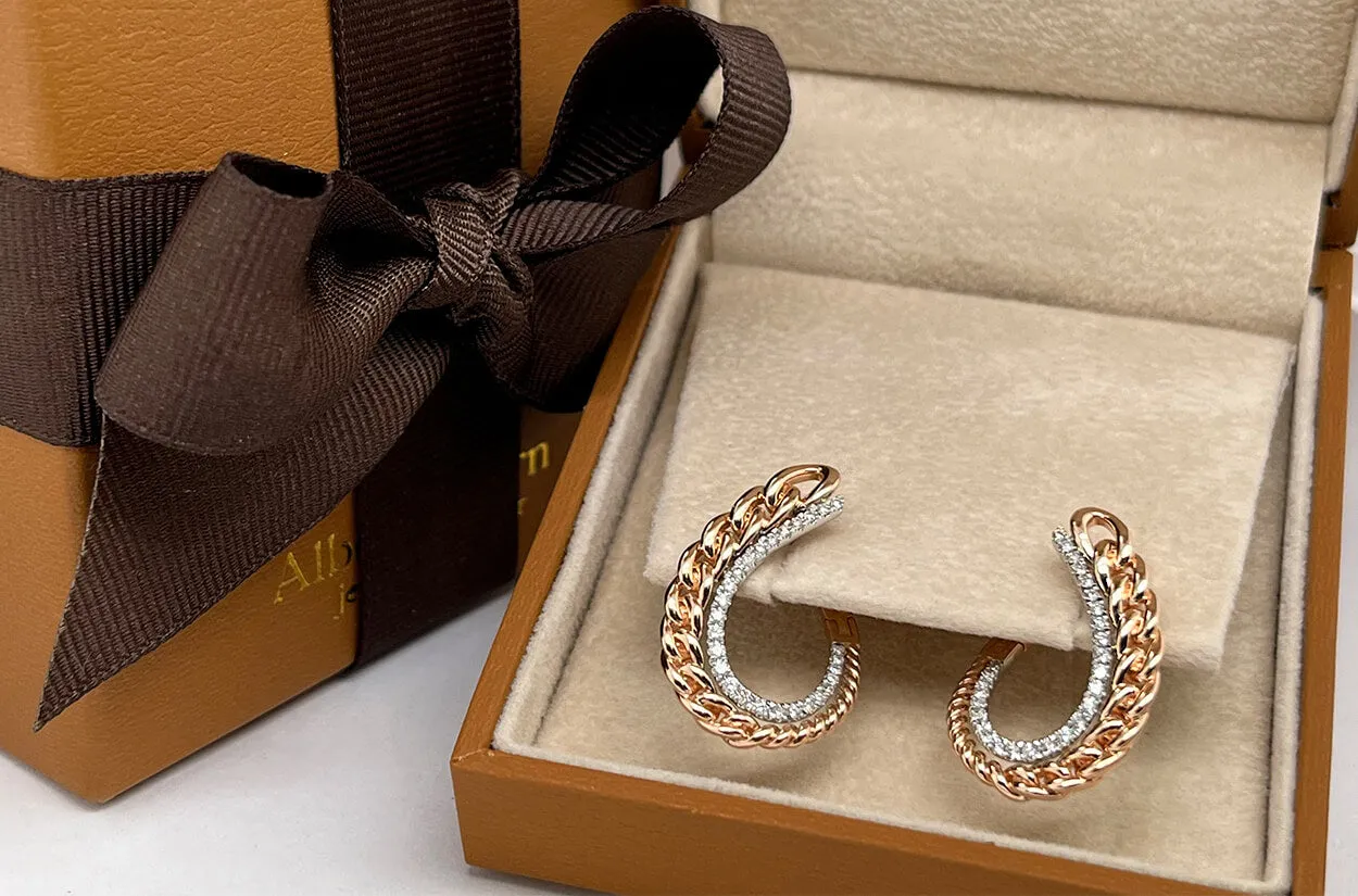 Earrings 18kt Front-Facing Chain & Diamonds Hoops