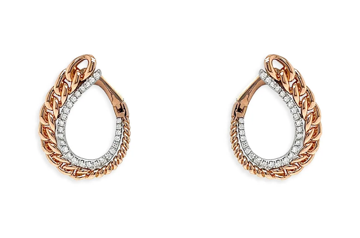 Earrings 18kt Front-Facing Chain & Diamonds Hoops