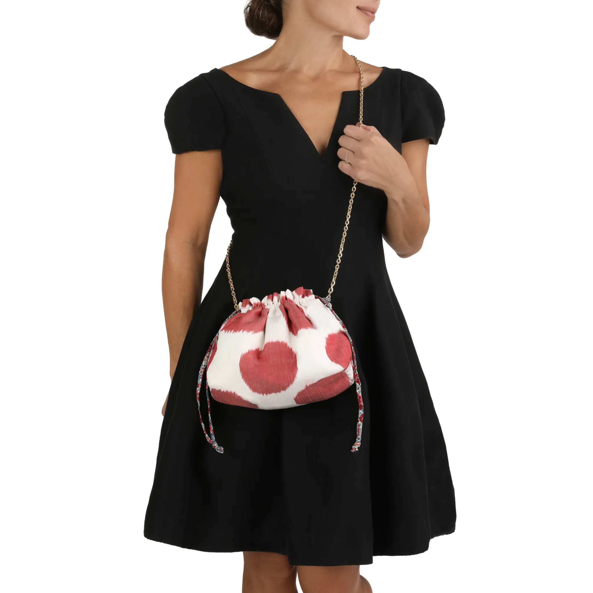 Edgartown Silk Ikat Crossbody Party Purse - Red, Ivory