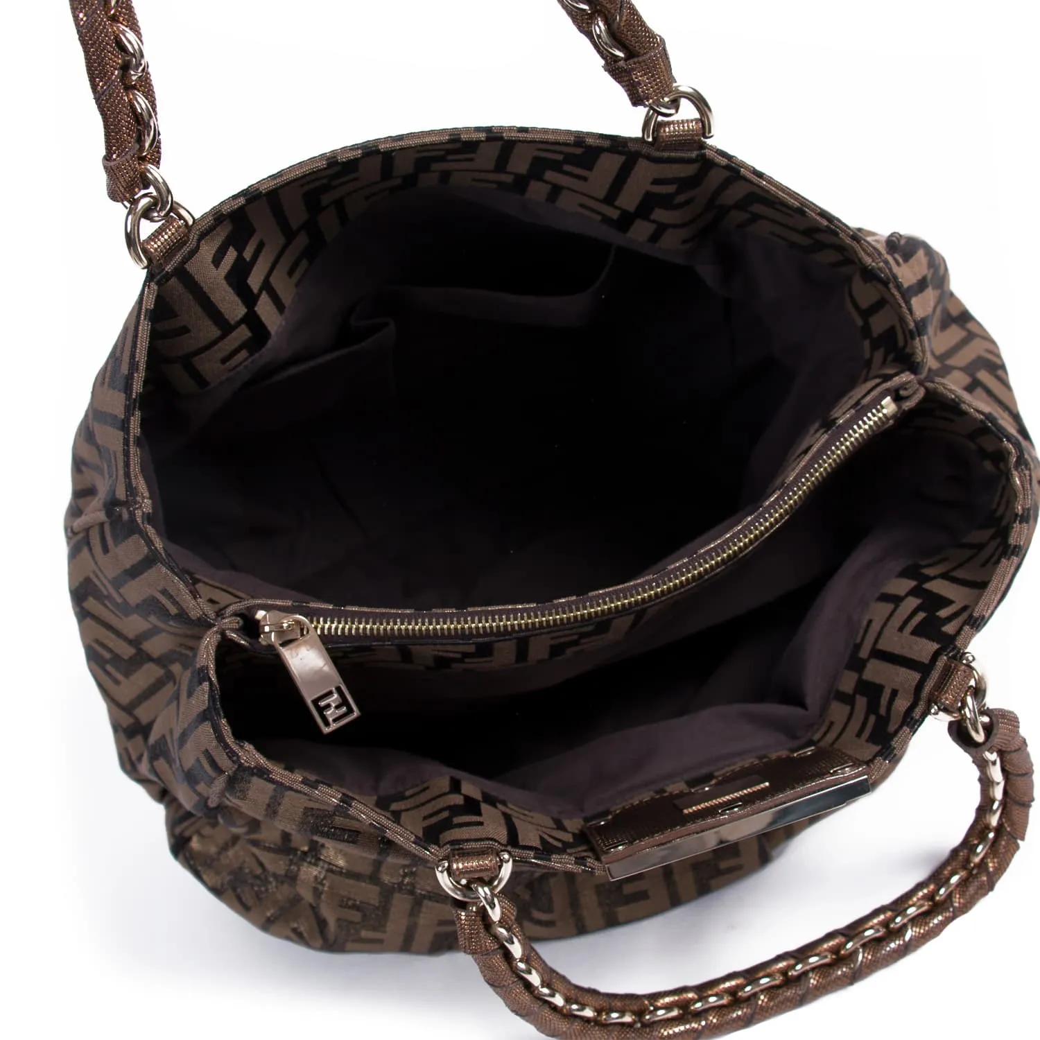 Fendi Mia Large Zucca Metallic Canvas Bag