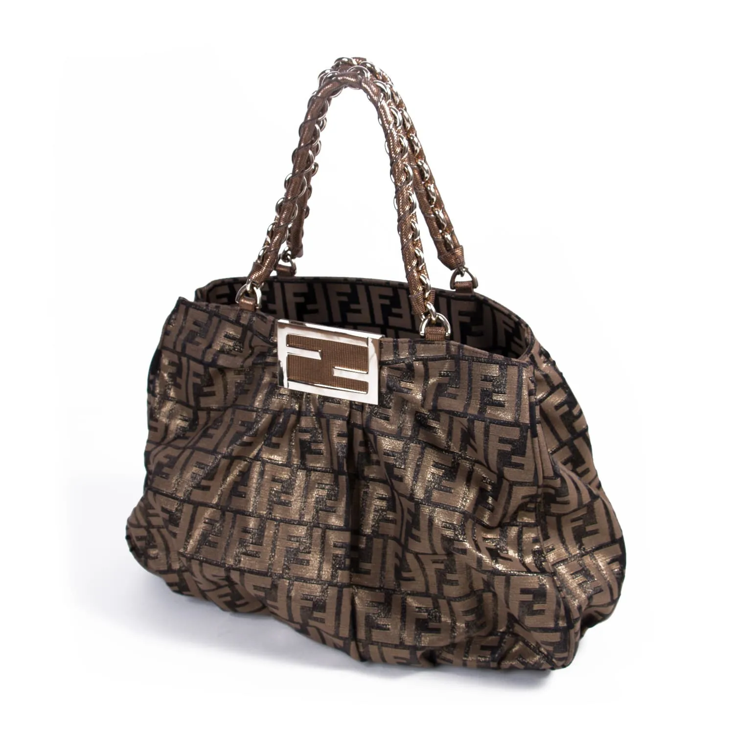 Fendi Mia Large Zucca Metallic Canvas Bag