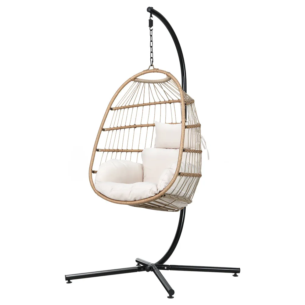 Foldable Resin Wicker Egg Swing Chair w/Stand - Gardeon