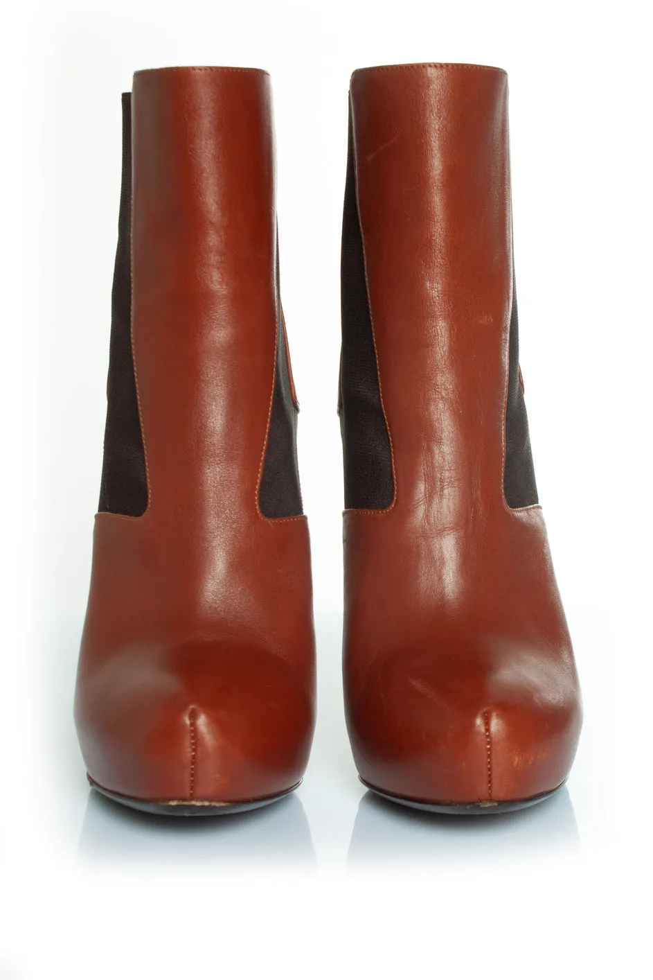 hidden platform boots in cognac leather