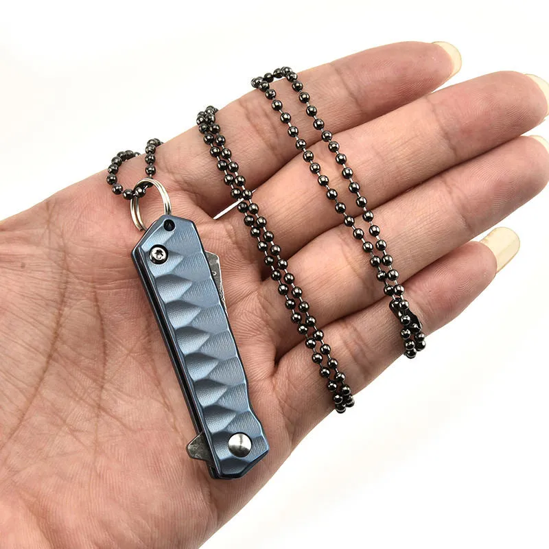 High Class Material Foldable Outdoor Camping Pocket Folding Mini Damascus Knives With Long Chain