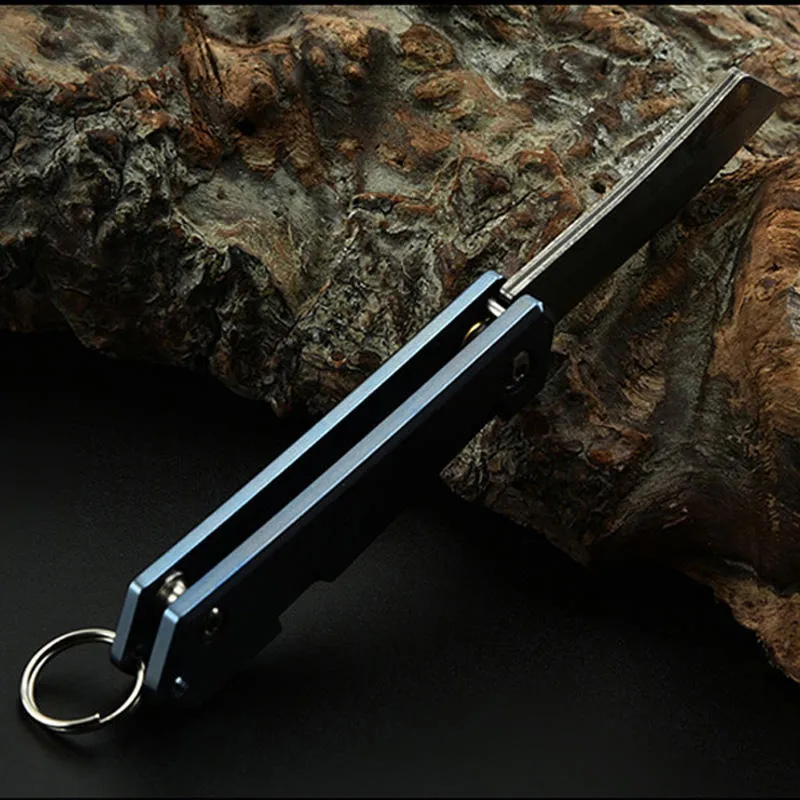 High Class Material Foldable Outdoor Camping Pocket Folding Mini Damascus Knives With Long Chain