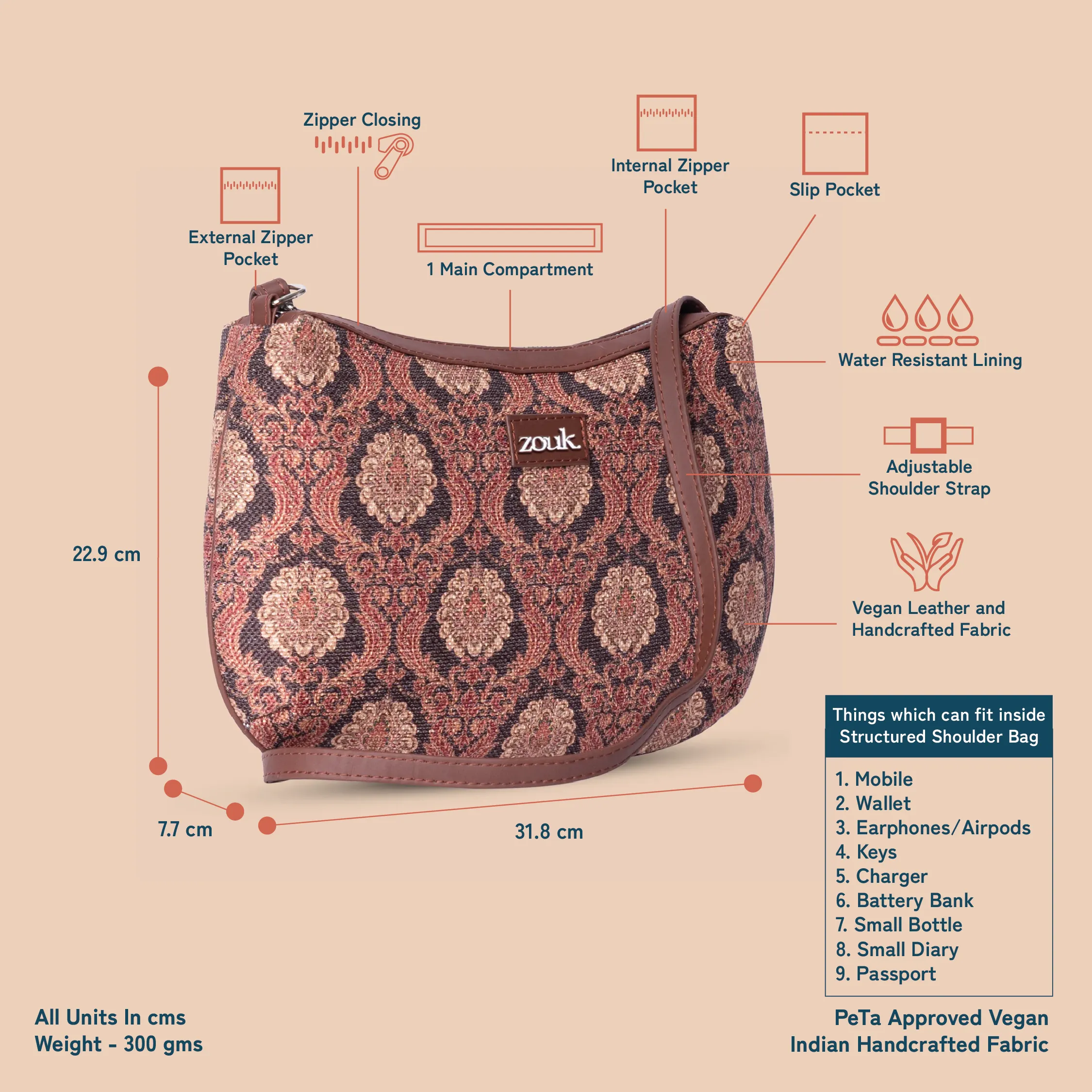 Jodhpur Damask Structured Shoulder Bag