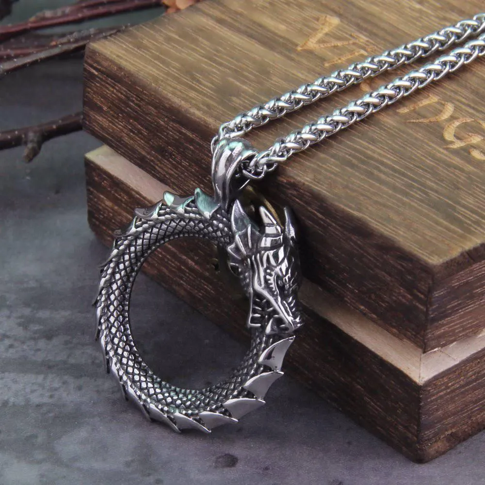 Jormungandr Ouroboros Pendant - Stainless Steel