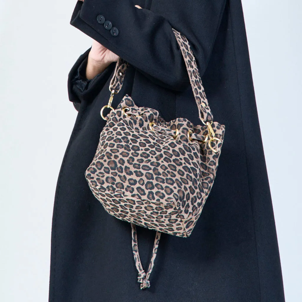 Leopard print bucket bags with gold eyelet detail wholesale