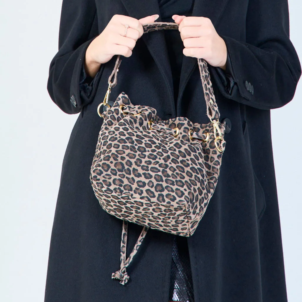 Leopard print bucket bags with gold eyelet detail wholesale