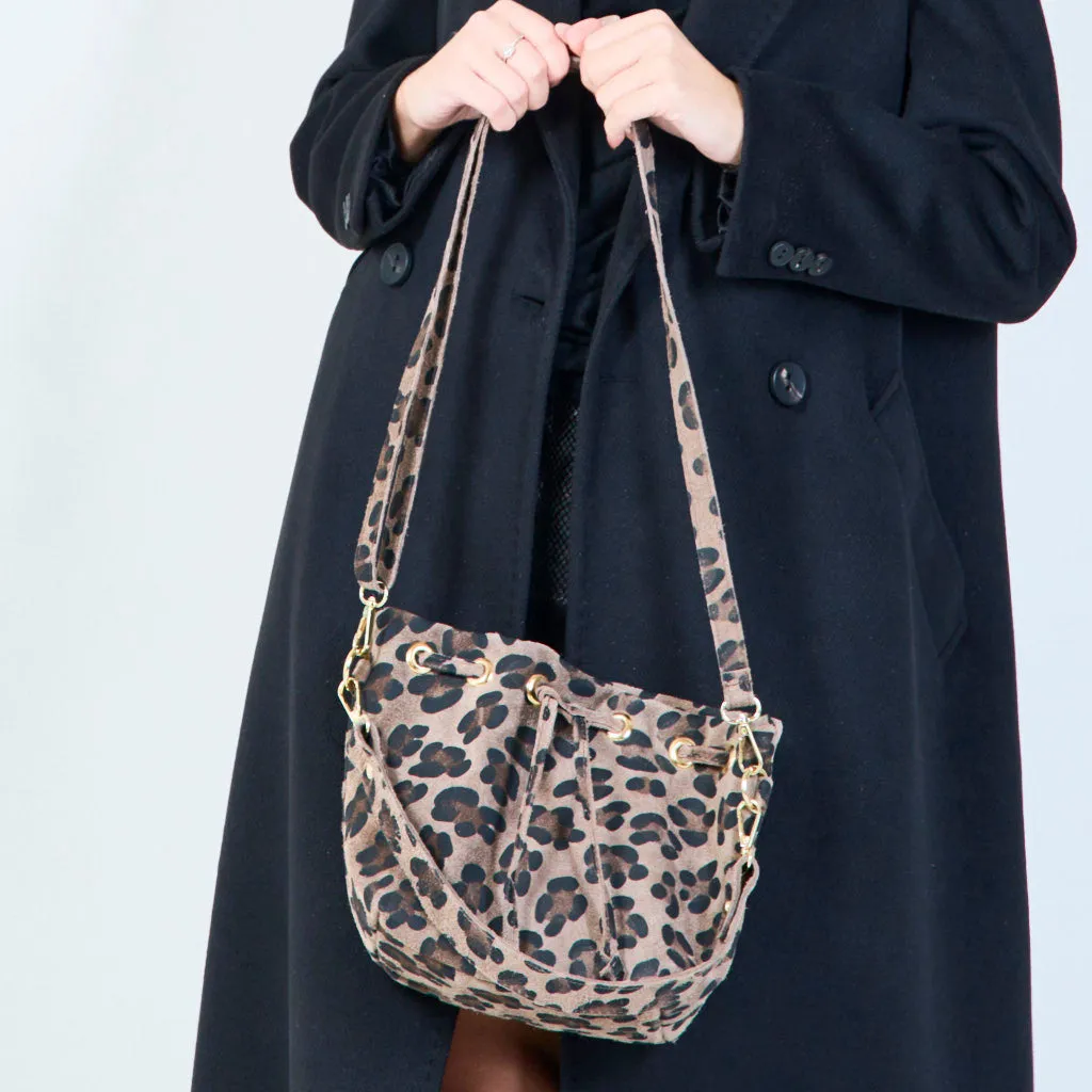 Leopard print bucket bags with gold eyelet detail wholesale