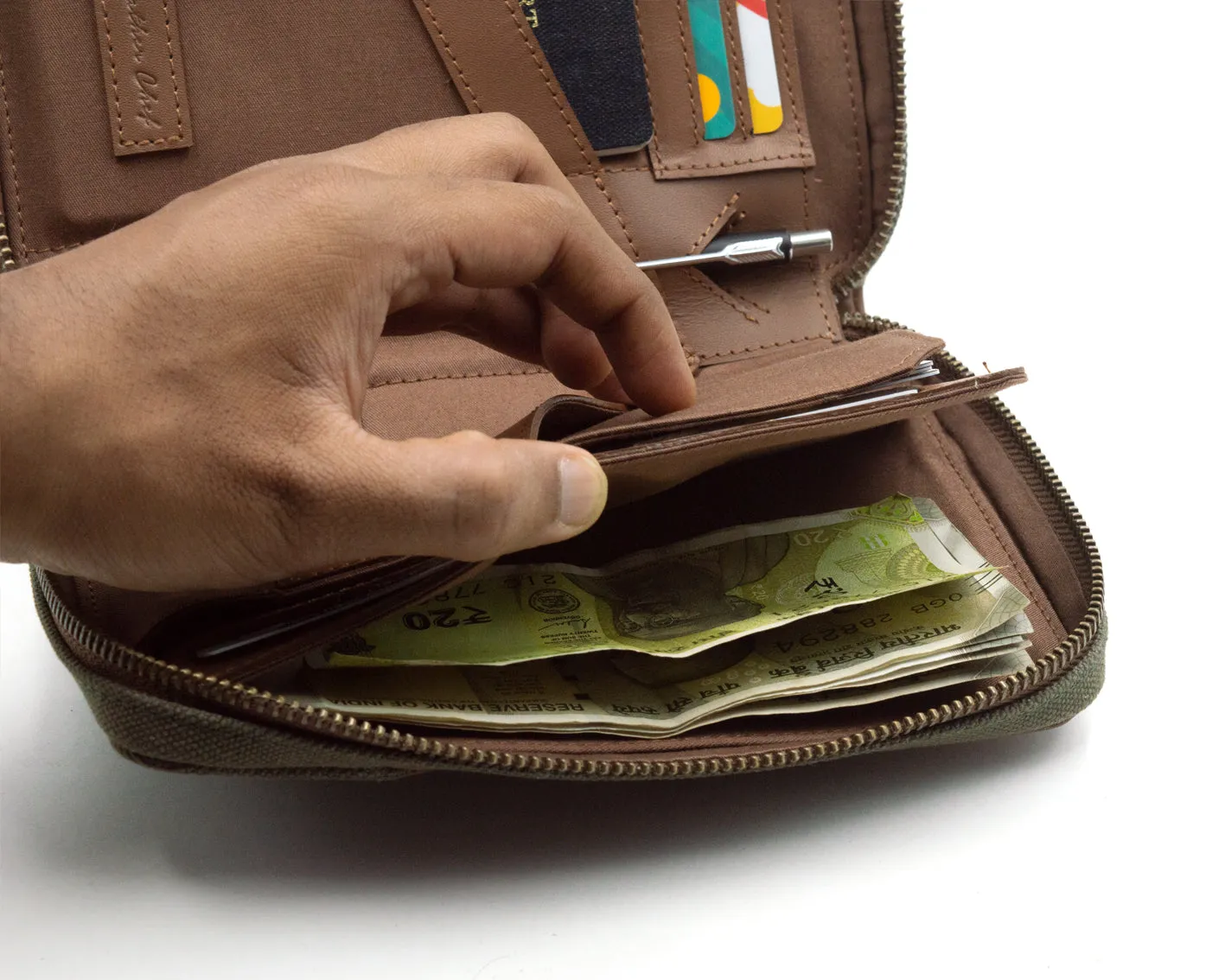 Nomad Passport Organiser - Green Canvas   Tan Leather