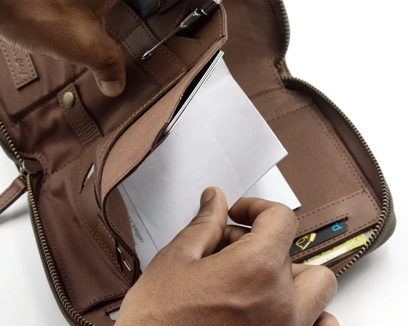 Nomad Passport Organiser - Green Canvas   Tan Leather