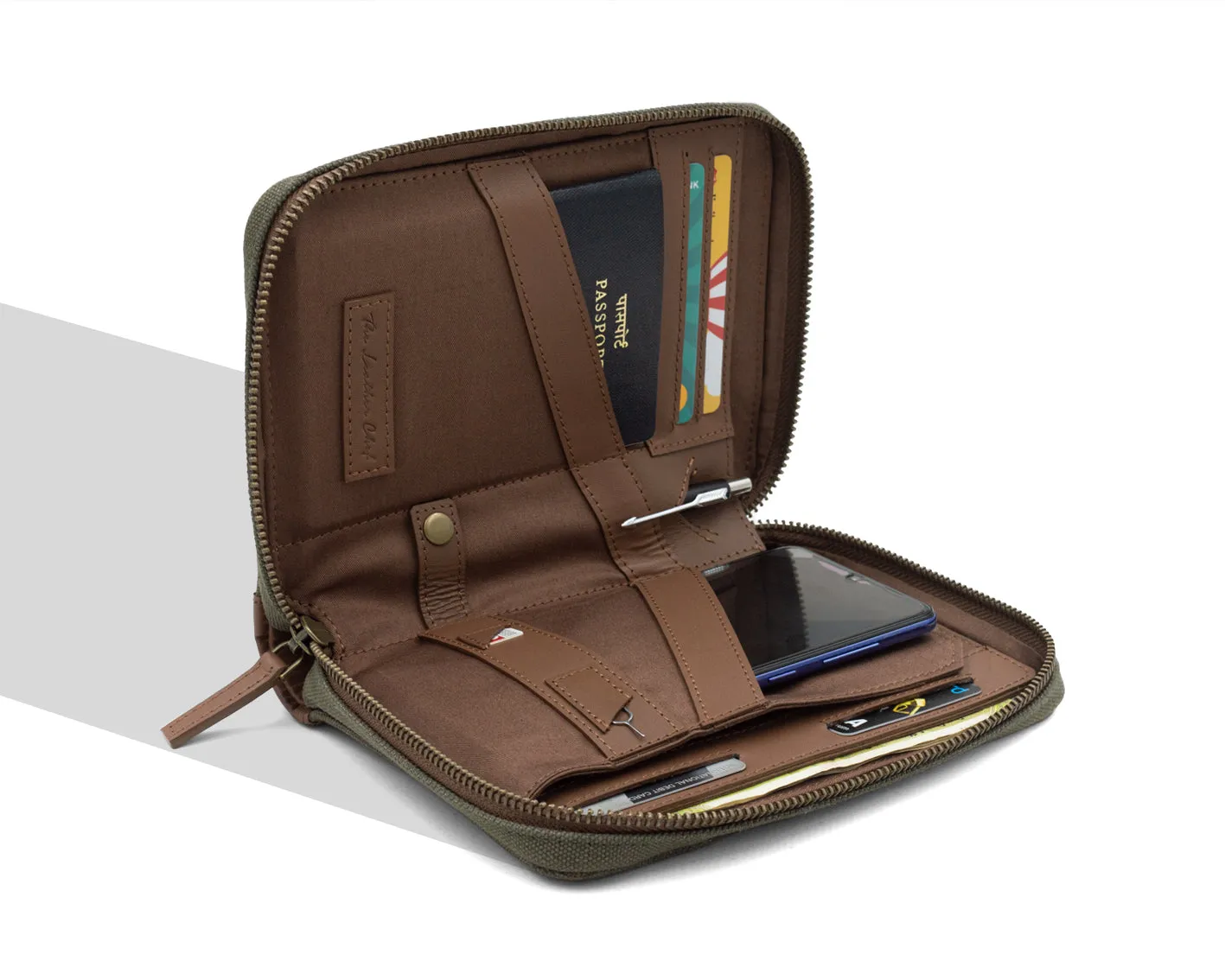 Nomad Passport Organiser - Green Canvas   Tan Leather