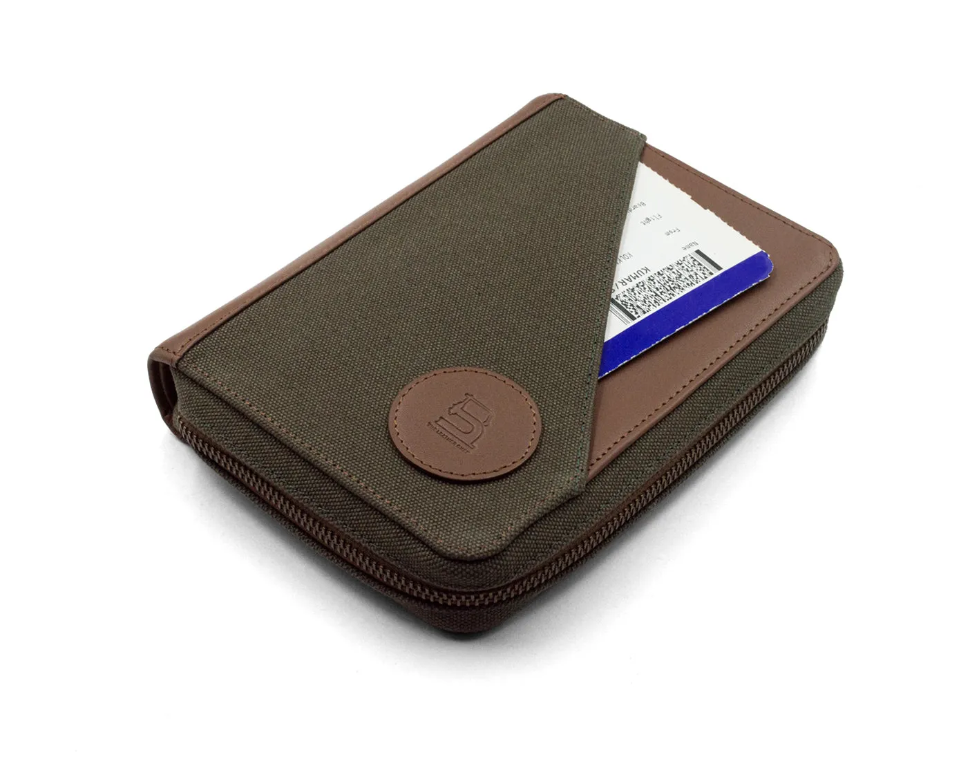 Nomad Passport Organiser - Green Canvas   Tan Leather