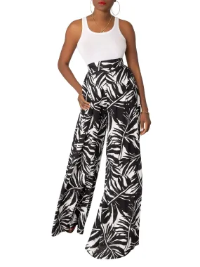 "Arikury Palm" Black Pleated Pants