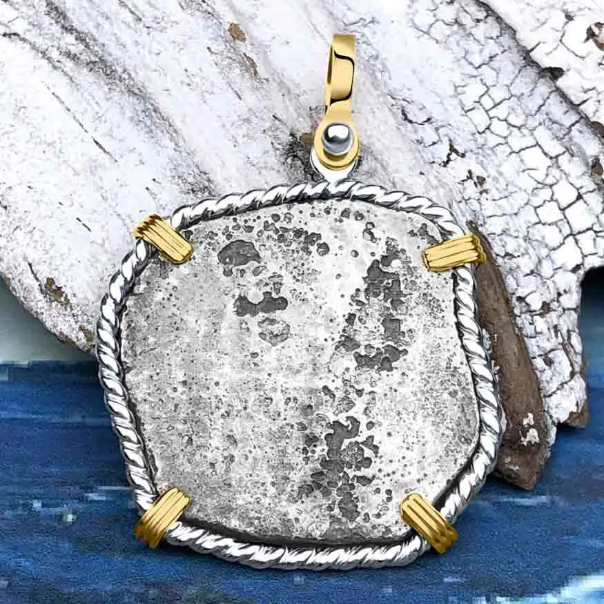 Rare Dated 1620 Sao Jose 4 Reale Shipwreck Coin 14K Gold and Sterling Silver Pendant | Artifact #6638