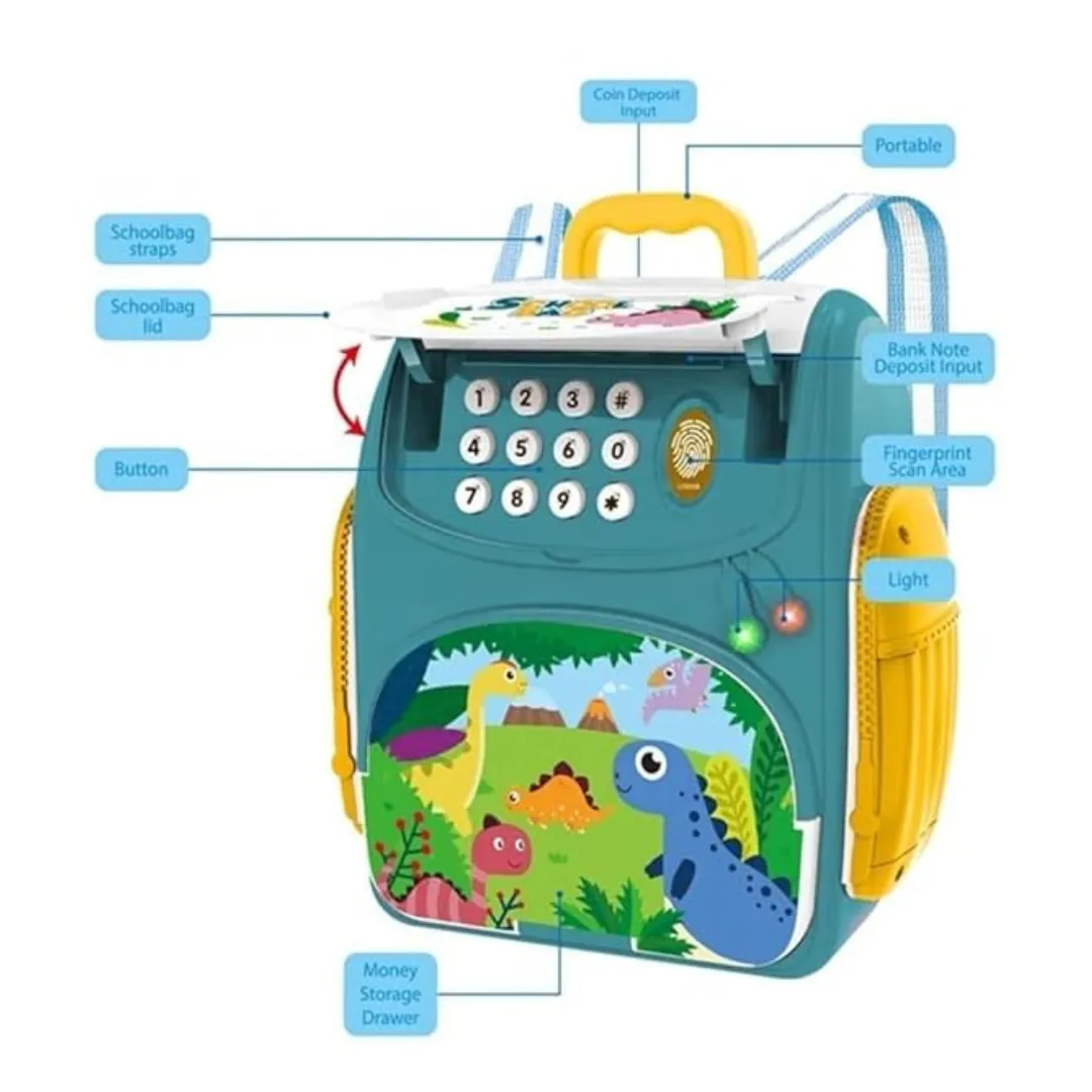 School Bag Money Bank for Kids with Password and Fingerprint Lock Toy Coin Bank